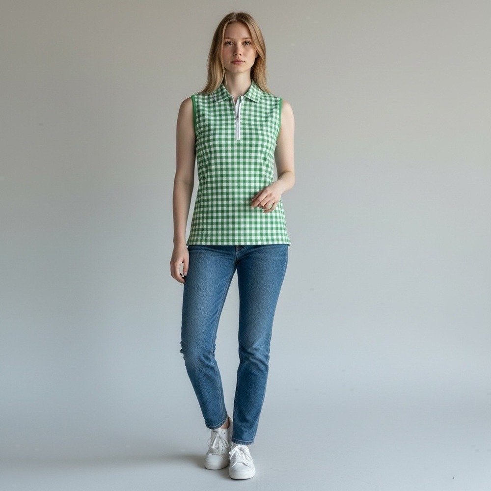 Walter Hagen Women's Performance 11 Sleeveless Polo Green Gingham Sz M NWT